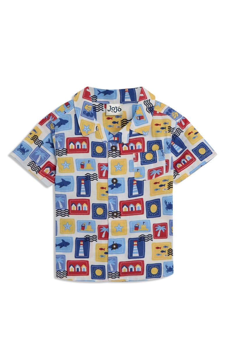 JOJO MAMAN BEBE Seaside Print Cotton Camp Shirt & Drawstring Shorts Set, Alternate, color, Red