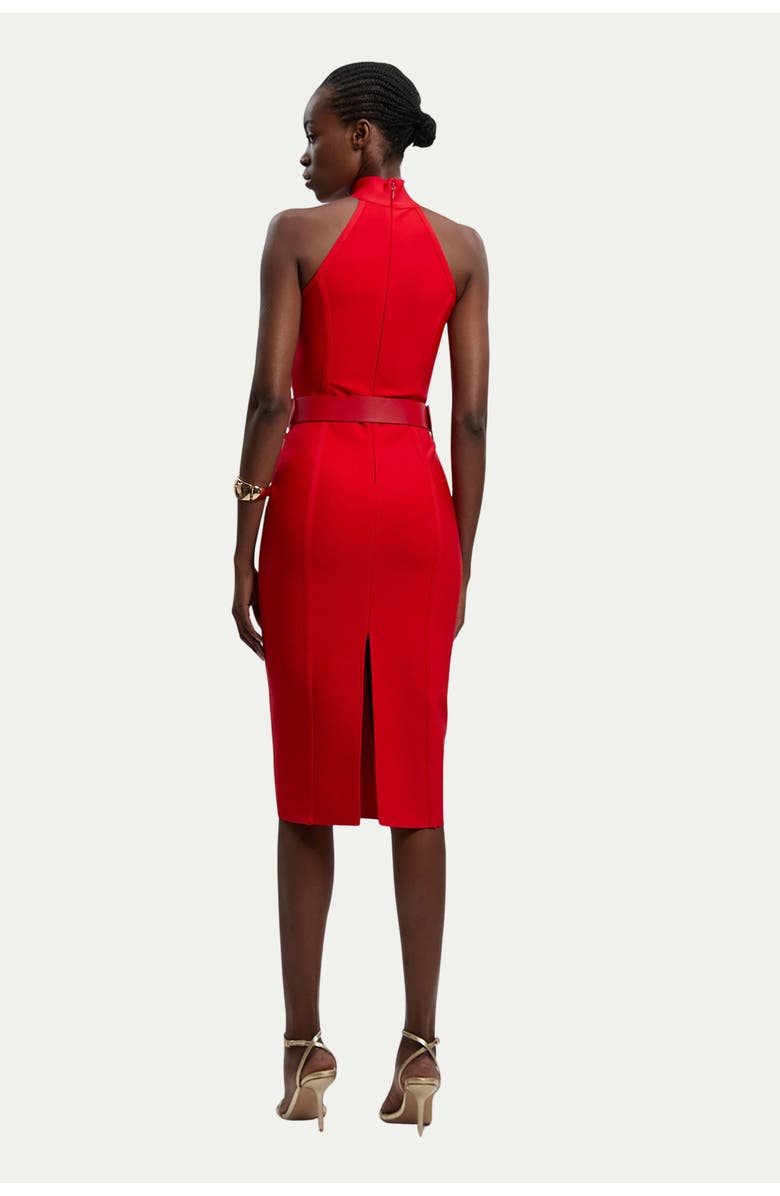 Karen Millen Bandage High Neck Buckle Trim Midi Dress, Alternate, color, Red