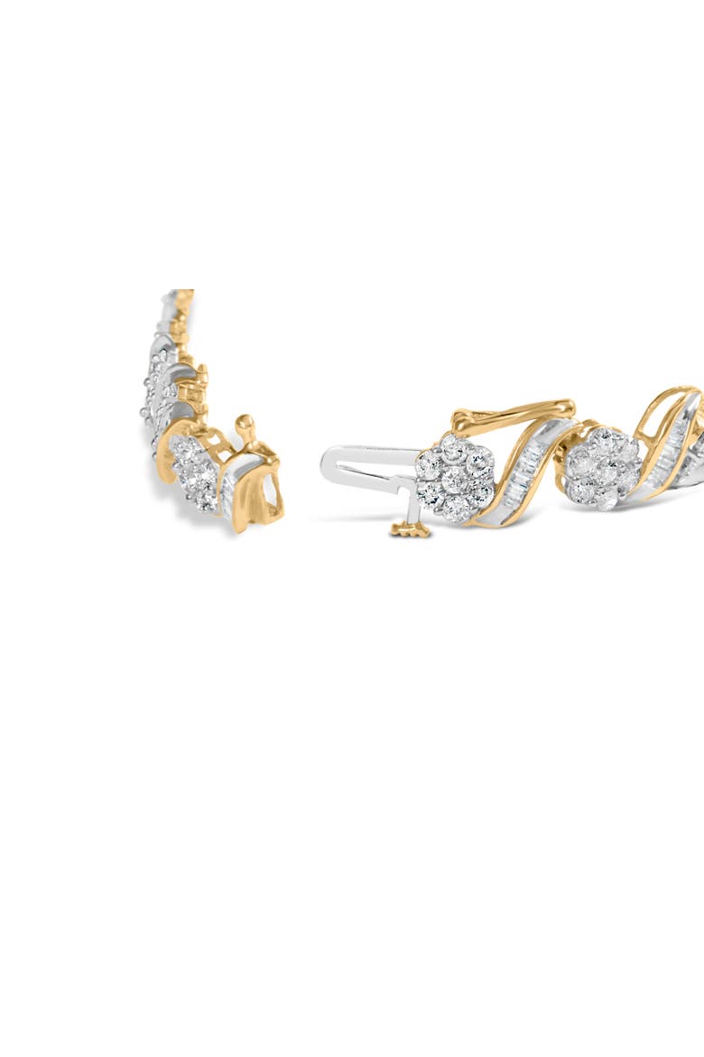 10k Yellow Gold 5.00 Cttw and Baguette-Cut Diamond Floral Link 7.25" Bracelet, Alternate, color, Yellow