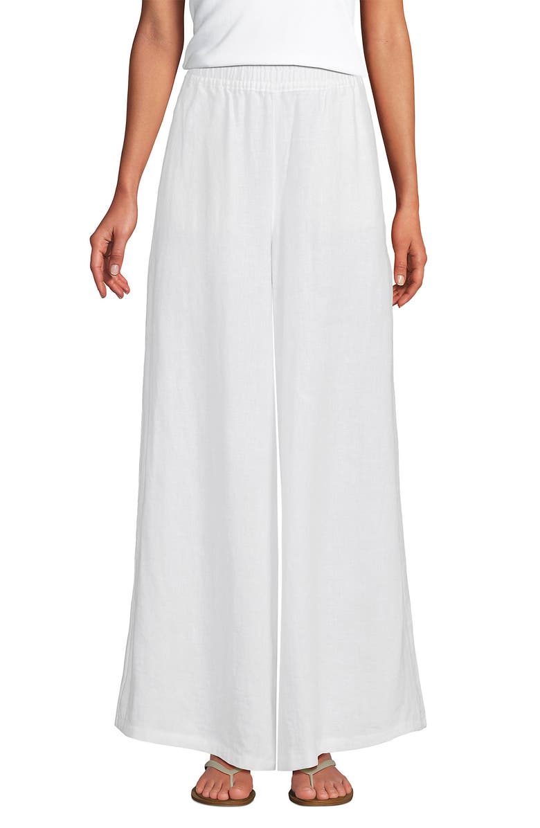 Lands' End Linen High Rise Palazzo Pants, Main, color, White