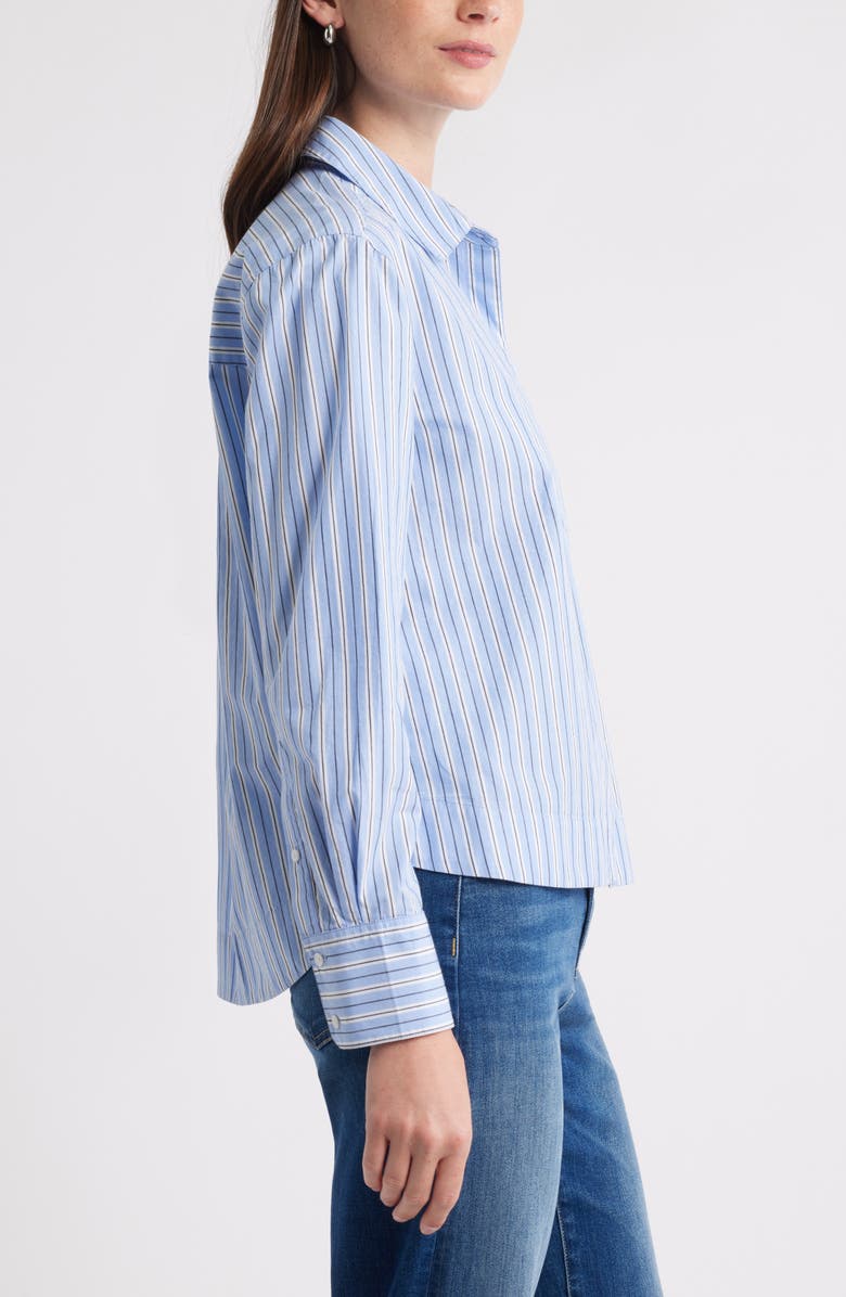 Caslon<sup>®</sup> Long Sleeve Drop Hem Button-Up Shirt, Alternate, color, Blue- White Windy Stripe