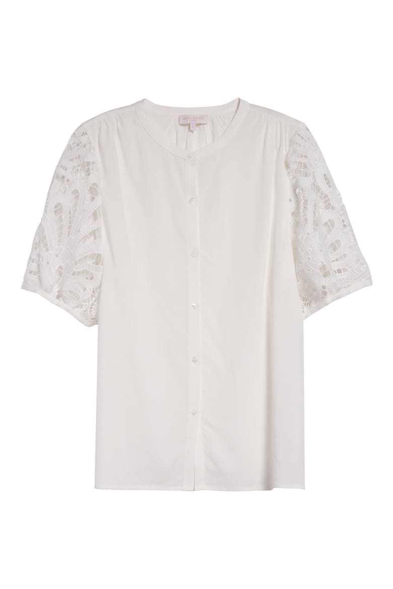 Gia Lace Sleeve Button-Up Top, Alternate, color, IVORY EYELET