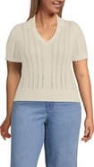 Lands' End Plus Size Fine Gauge Cotton Pointelle Polo Sweater