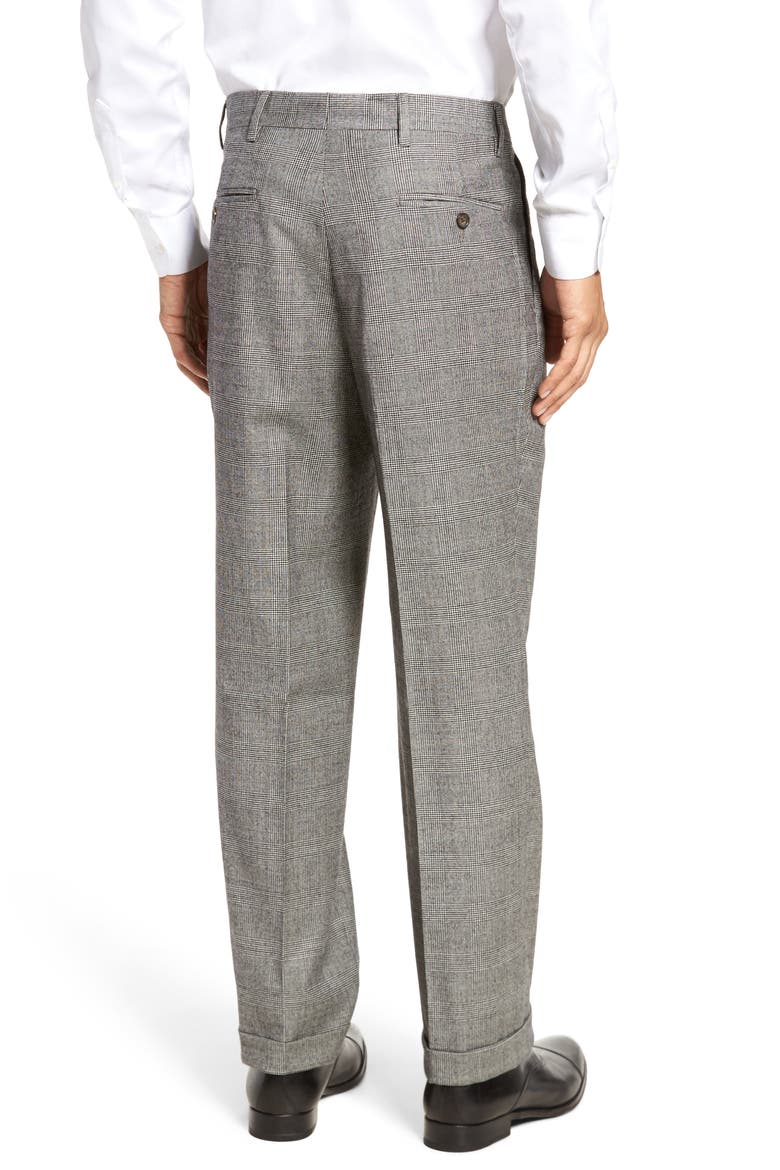 Touch Finish Pleated Plaid Classic Fit Stretch Wool Trousers, Alternate, color, BLACK/ WHITE