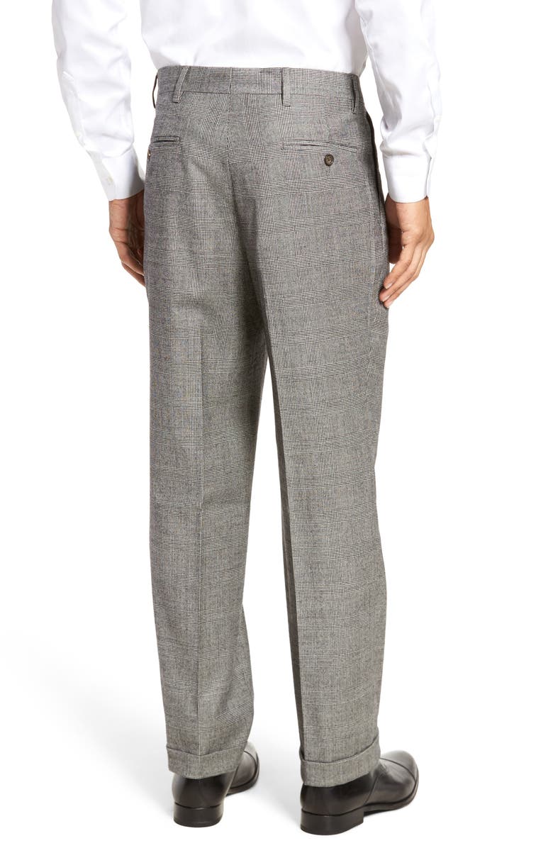 Berle Touch Finish Pleated Plaid Classic Fit Stretch Wool Trousers, Alternate, color, Black/ White