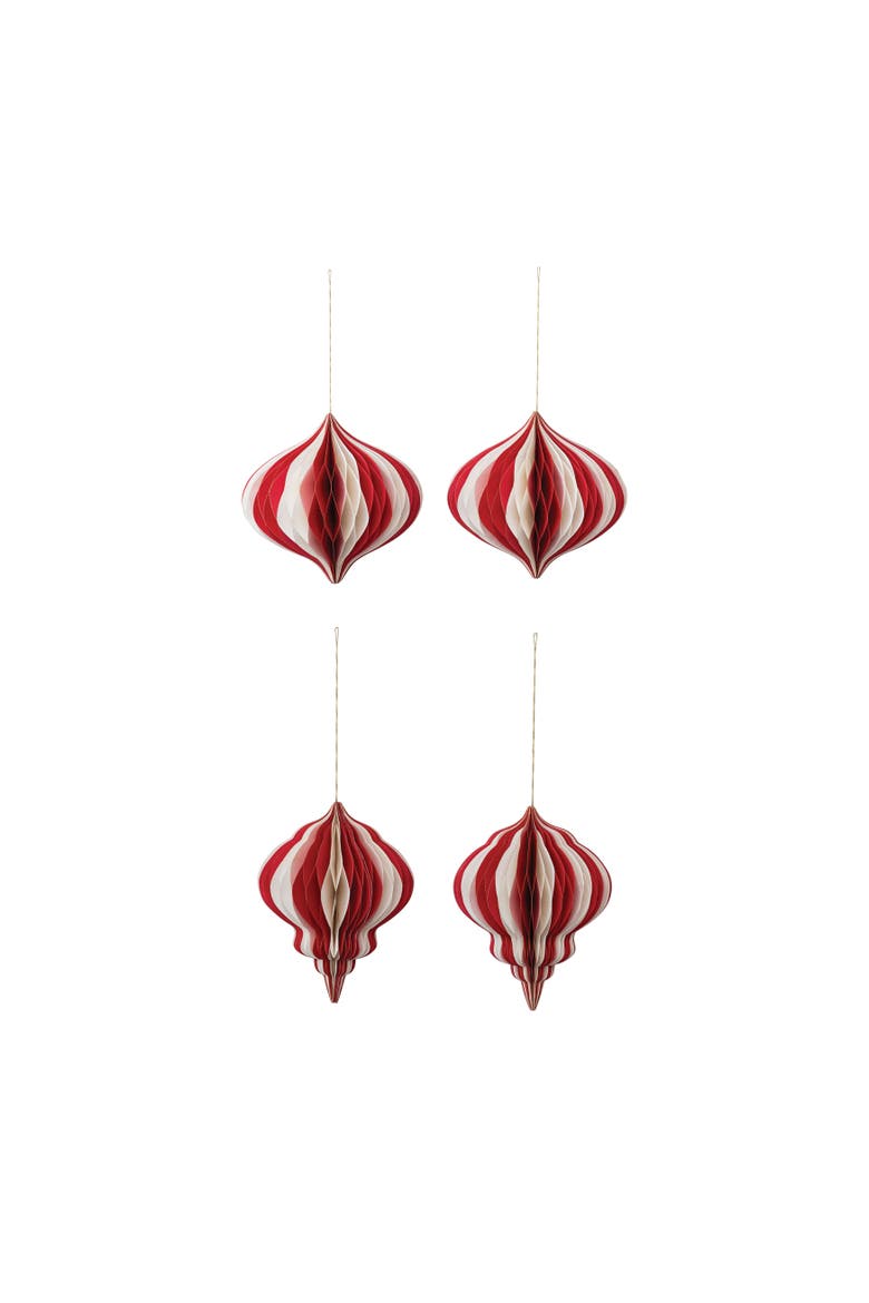Paper Folding Honeycomb Ornament with Gold Glitter Edge, Red and Gold, Set of 2, Main, color, Red, Gold
