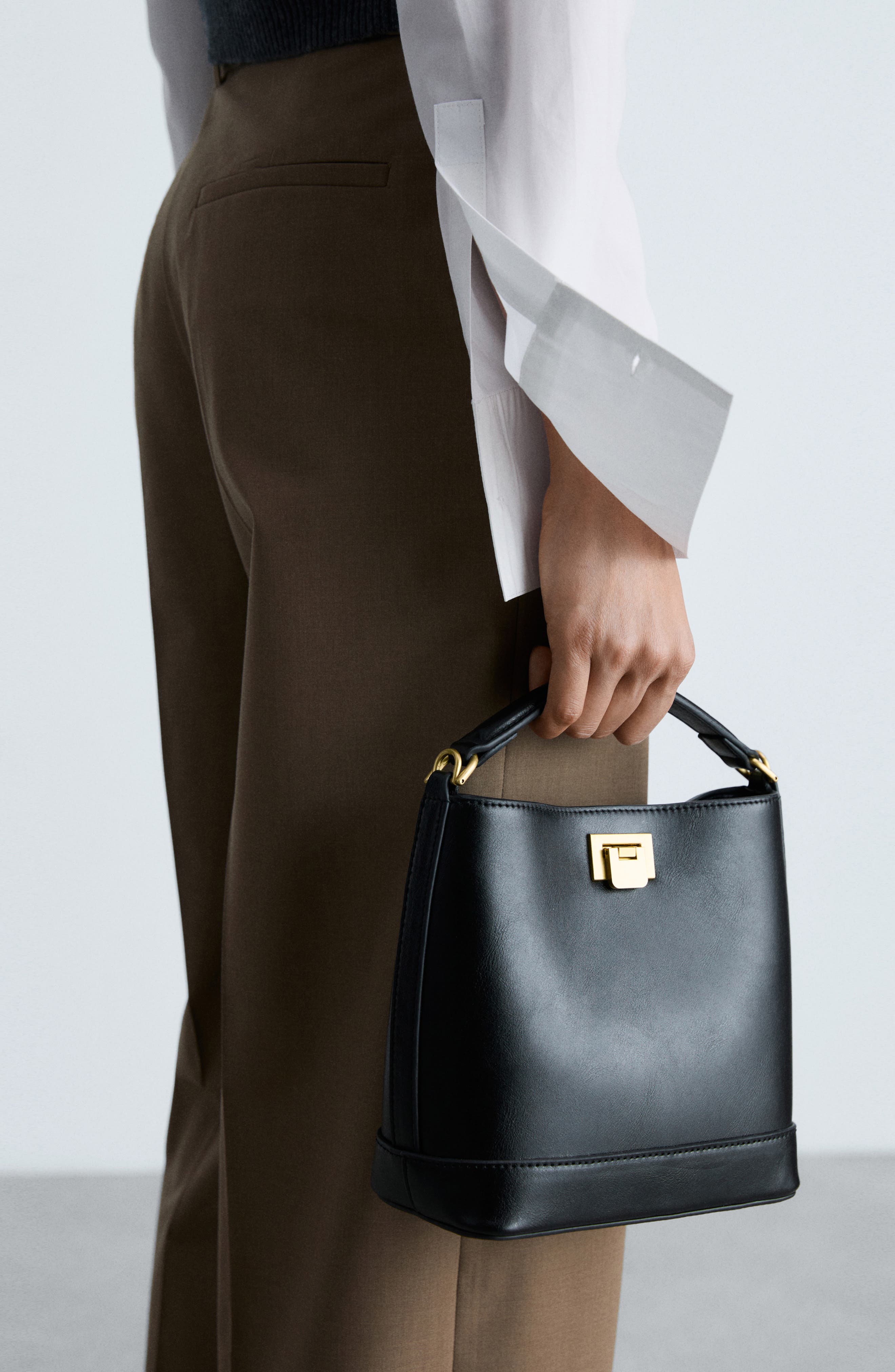 MANGO Mini Faux Leather Top Handle Bag, Alternate, color, 