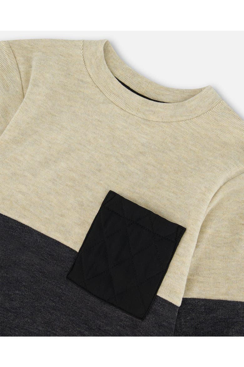 Boy's Super Soft Colorblock Top With Quilted Pocket Beige And Black, Alternate, color, Peacoat