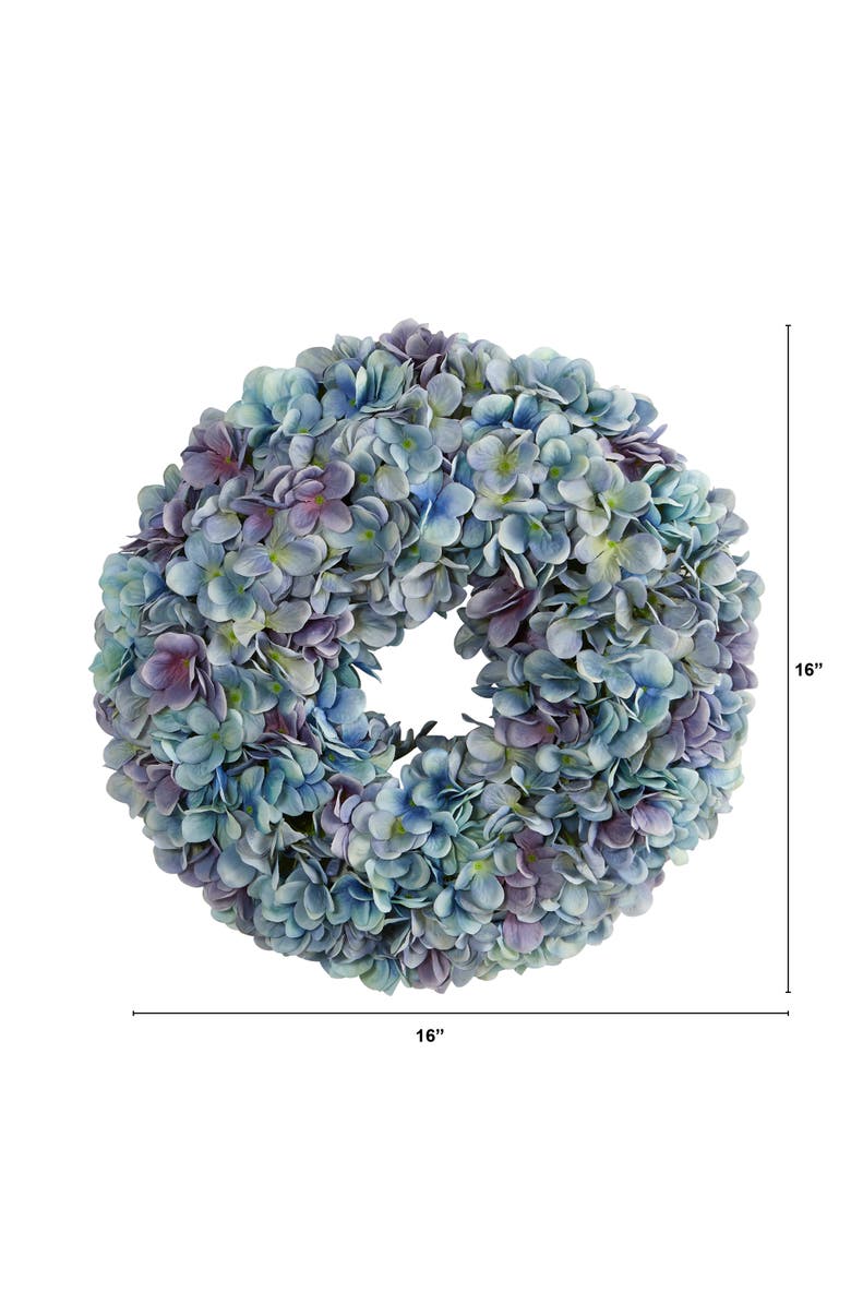 NEARLY NATURAL 16-in Hydrangea Artificial Wreath, Alternate, color, Blue