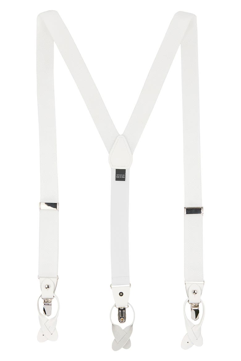 Men's Solid Web Adjustable Suspenders, Main, color, WHITE
