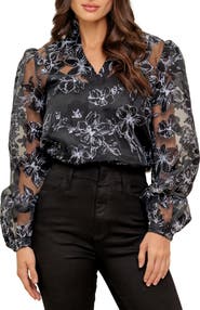 FLYING TOMATO Print Organza Button-Up Shirt