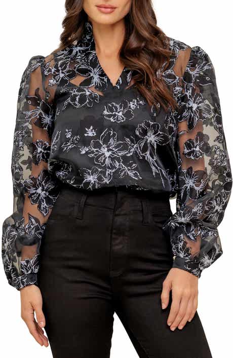 FLYING TOMATO Print Organza Button-Up Shirt