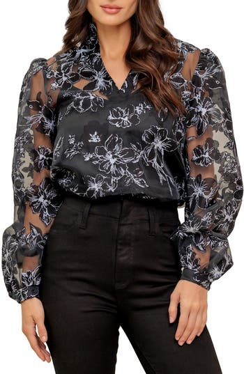 Flying Tomato Print Organza Button-up Shirt In Black