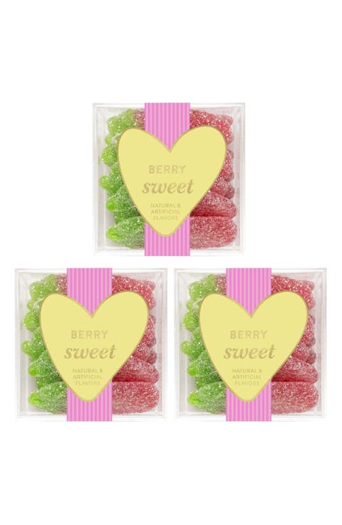 Berry Sweet Set of 3 Sour Strawberries Candy Cubes