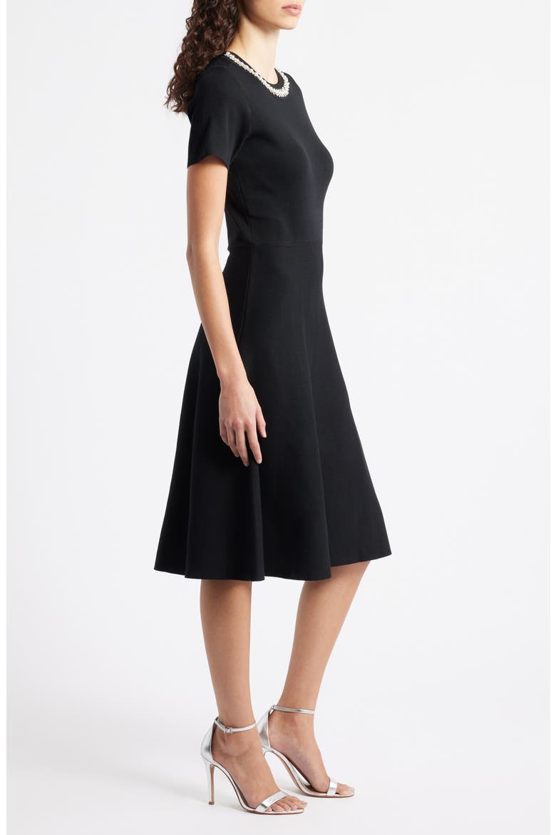 Embellished Knit Fit & Flare Dress, Alternate, color, BLACK