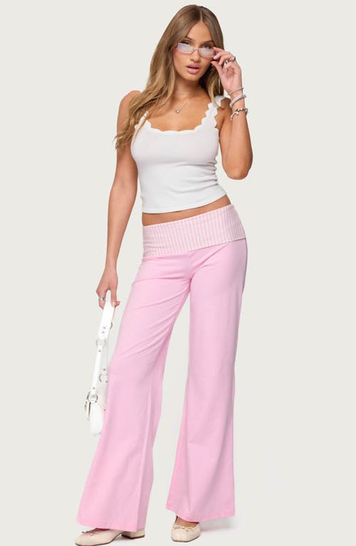 Edikted Meshey Striped Fold Over Pants In Pink