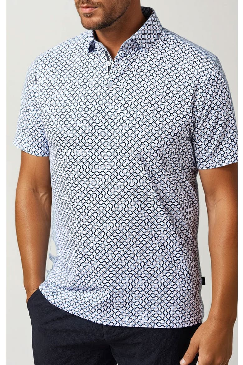 Geo Print Techno Stretch Polo, Alternate, color, White