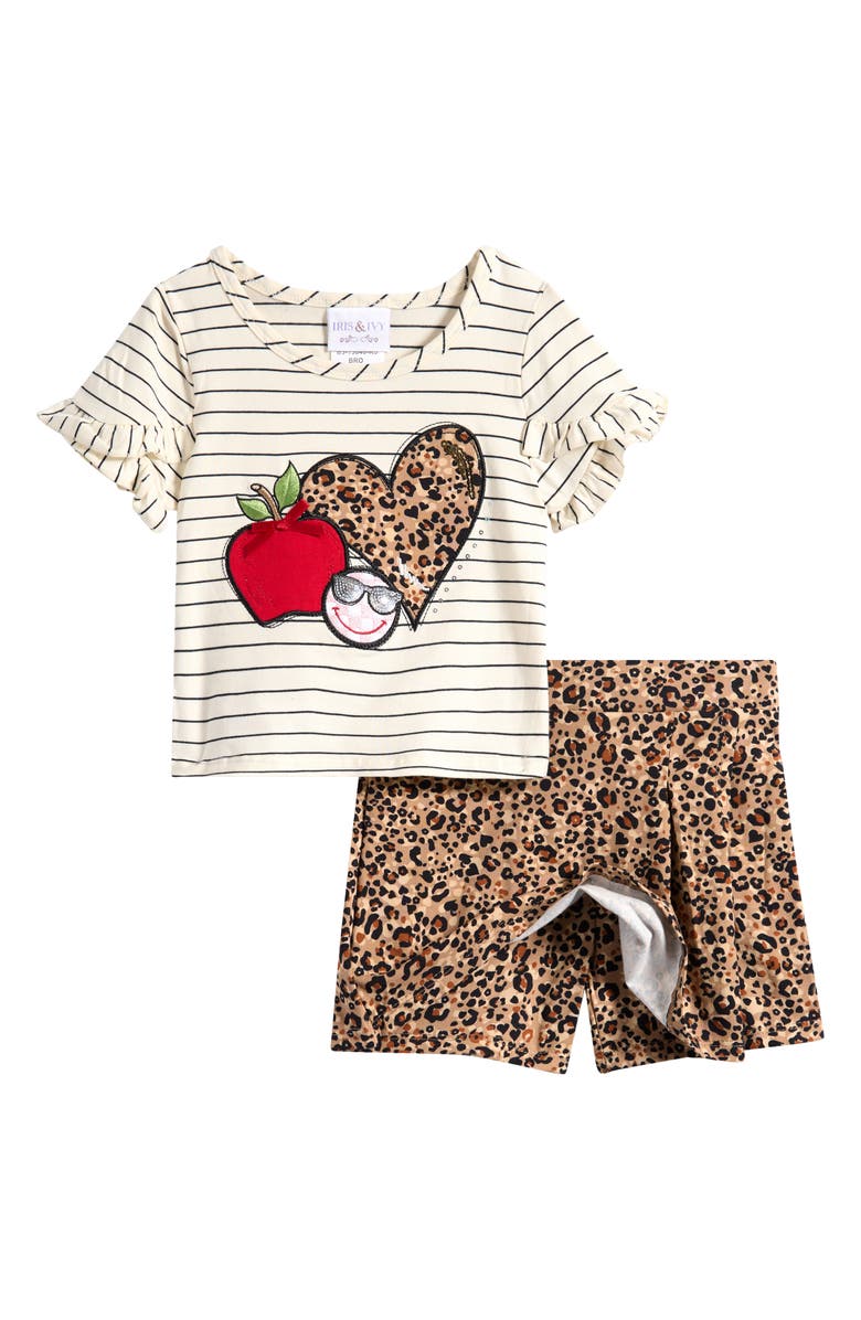 Iris & Ivy Stripe Appliqué Shirt & Leopard Print Skort Set, Alternate, color, Brown