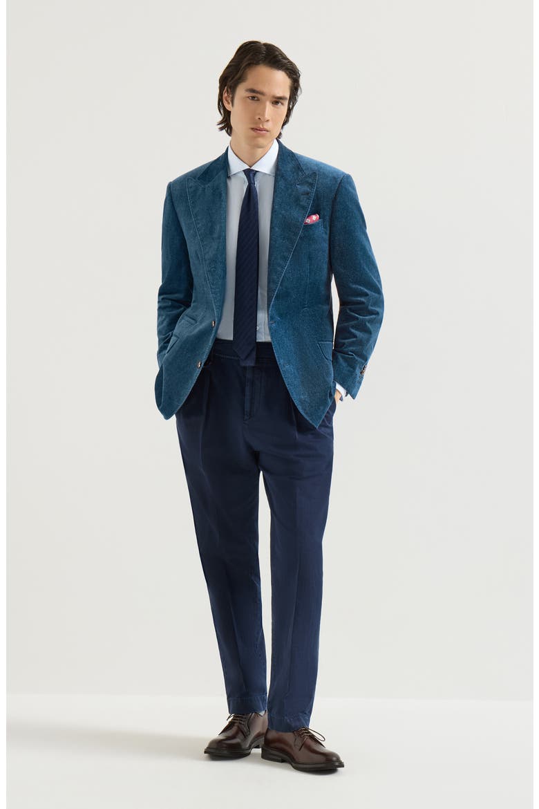 Denim-effect cotton velvet Tailor blazer with peak lapels, Alternate, color, Denim