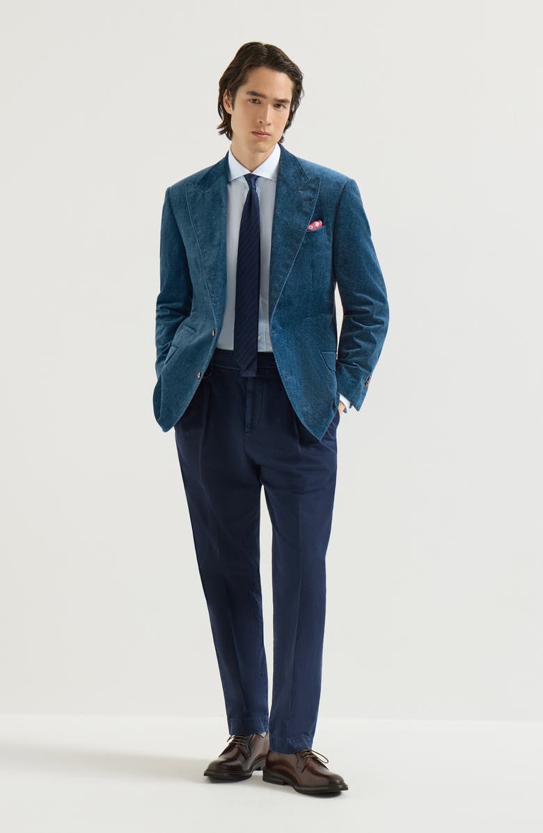 Brunello Cucinelli Denim-effect cotton velvet Tailor blazer with peak lapels, Alternate, color, Denim