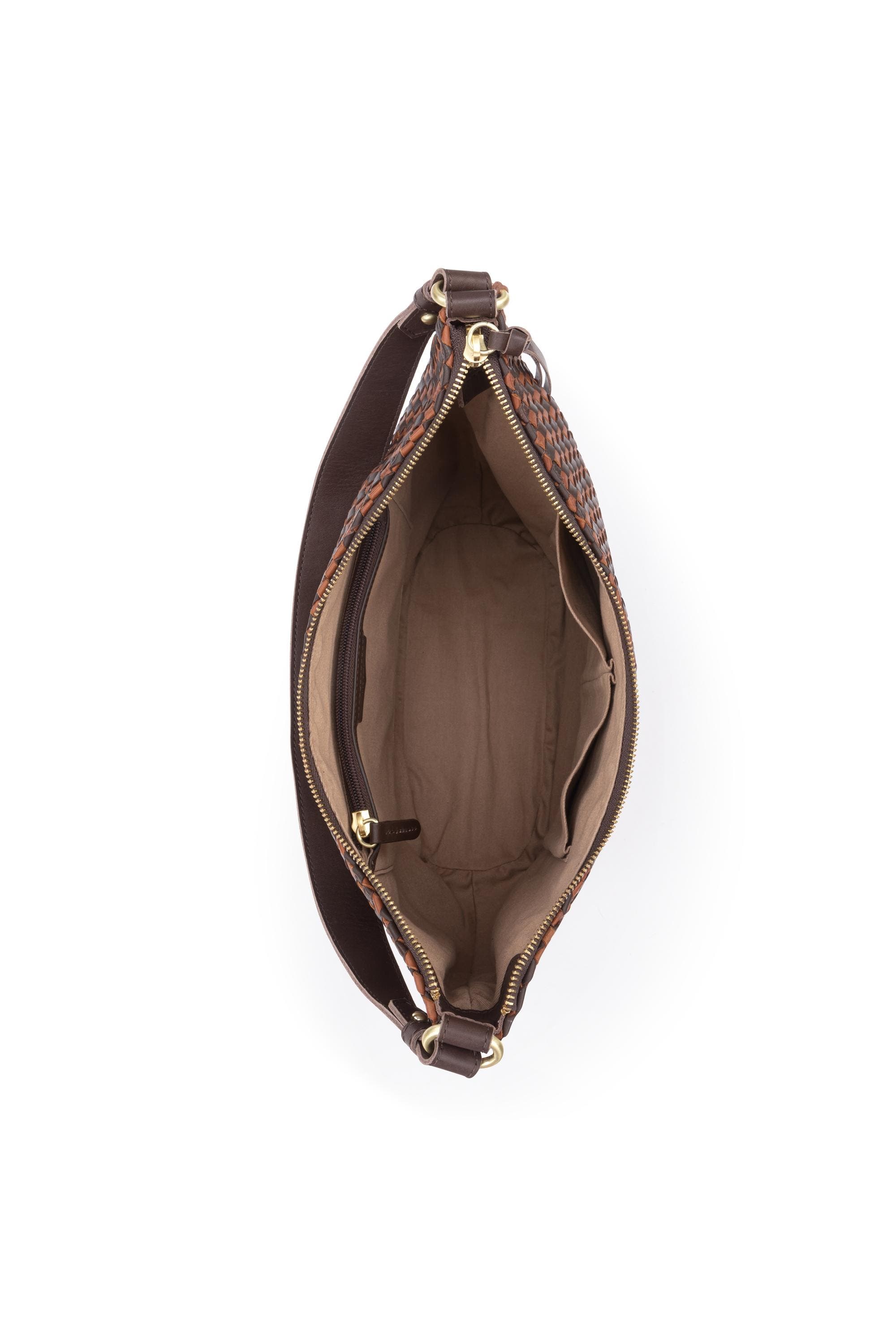 Sequoia Hobo Leather Bag, Alternate, color, Woven Mahogany Cognac