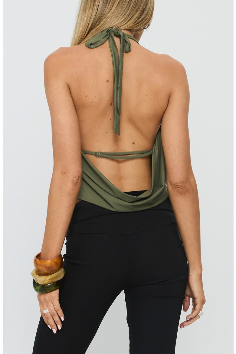Carefree Days Plunge Cowl Neck Halter Top, Alternate, color, KHAKI