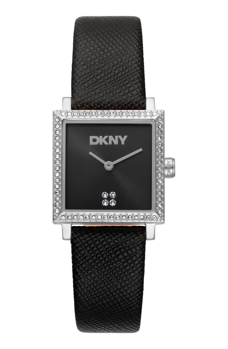 DKNY L 173 Leather Strap Watch, Main, color, Black