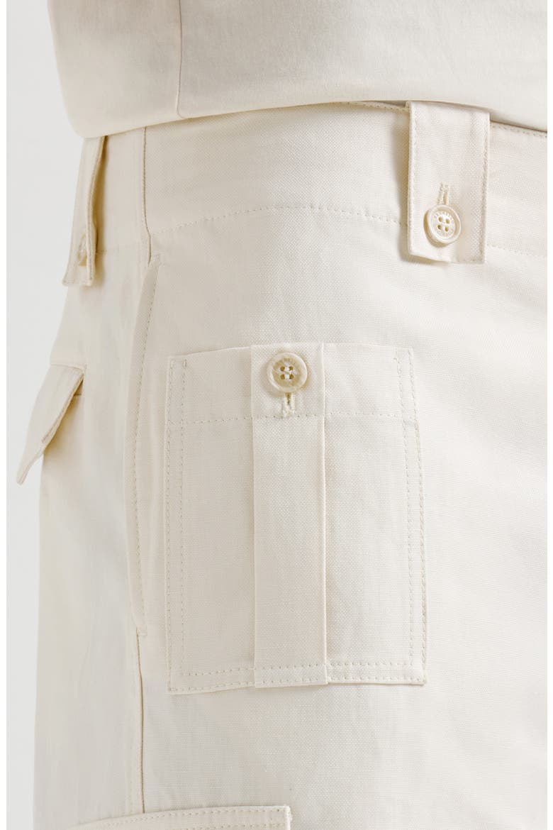 Cotton and linen canvas Bermuda shorts with cargo pockets, Alternate, color, White
