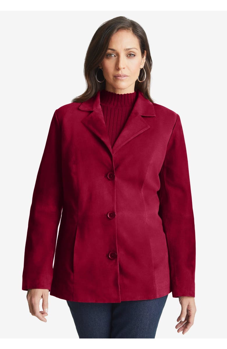 Jessica London Suede Blazer, Alternate, color, Dark Olive Green