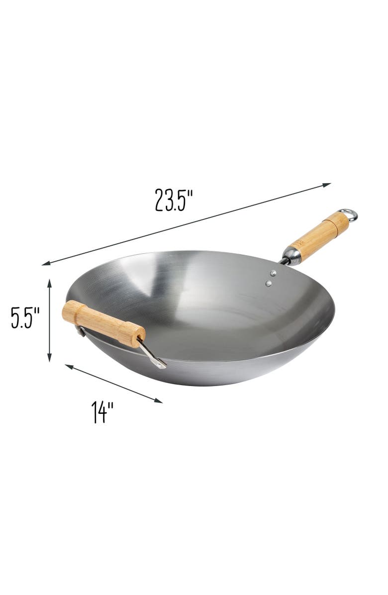 JOYCE CHEN Round Bottom Carbon Steel Wok with Birch Handles, 14 inch, Alternate, color, Metallic Silver