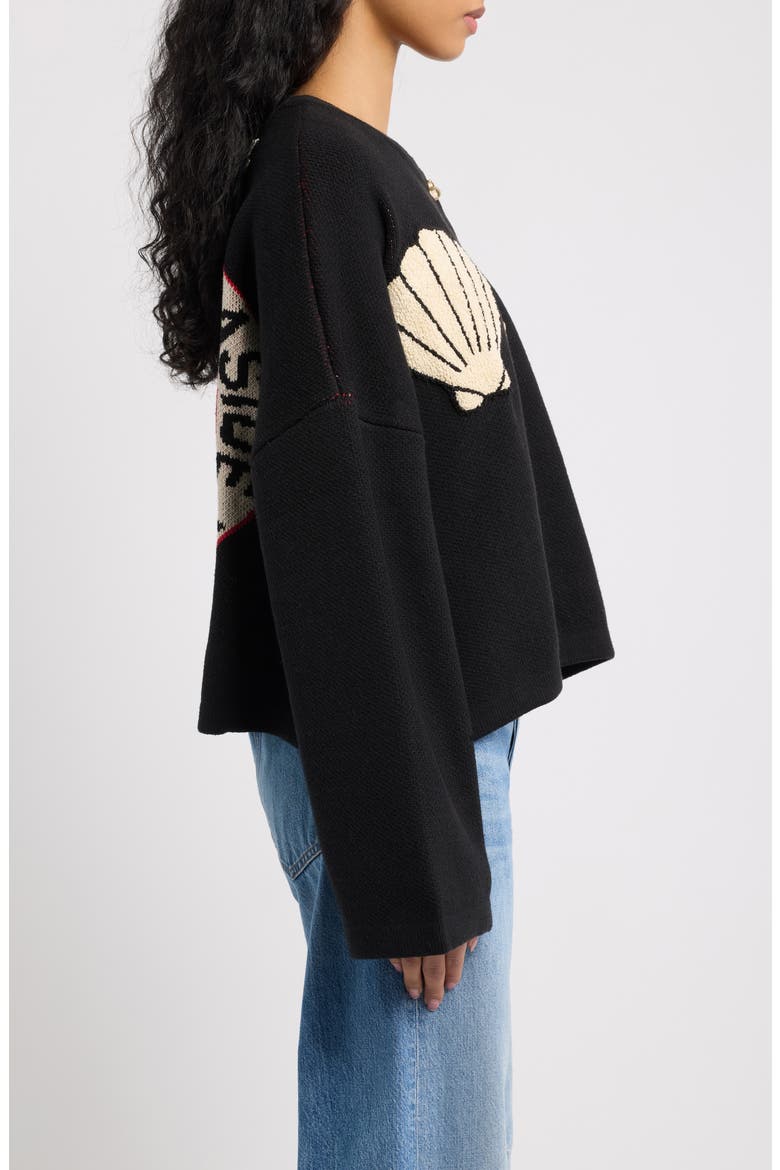 Sea You Later Boxy Seashell Cardigan, Alternate, color, BLACK SEASHELL