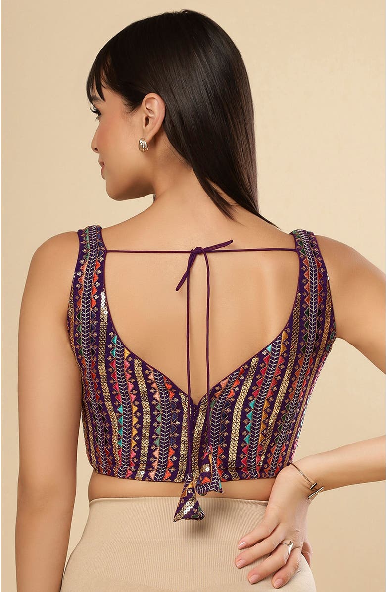 One Minute Saree<sup>®</sup> Bianca Burgundy Georgette Embellished shimmer Readymade Saree Blouse for Women, Alternate, color, 