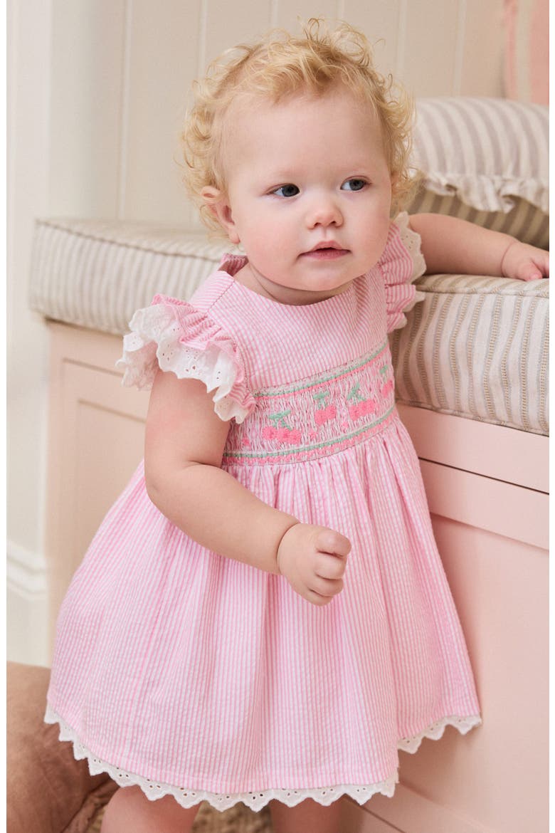Stripe Cherry Embroidered Frill Dress & Bloomers Set, Alternate, color, PINK