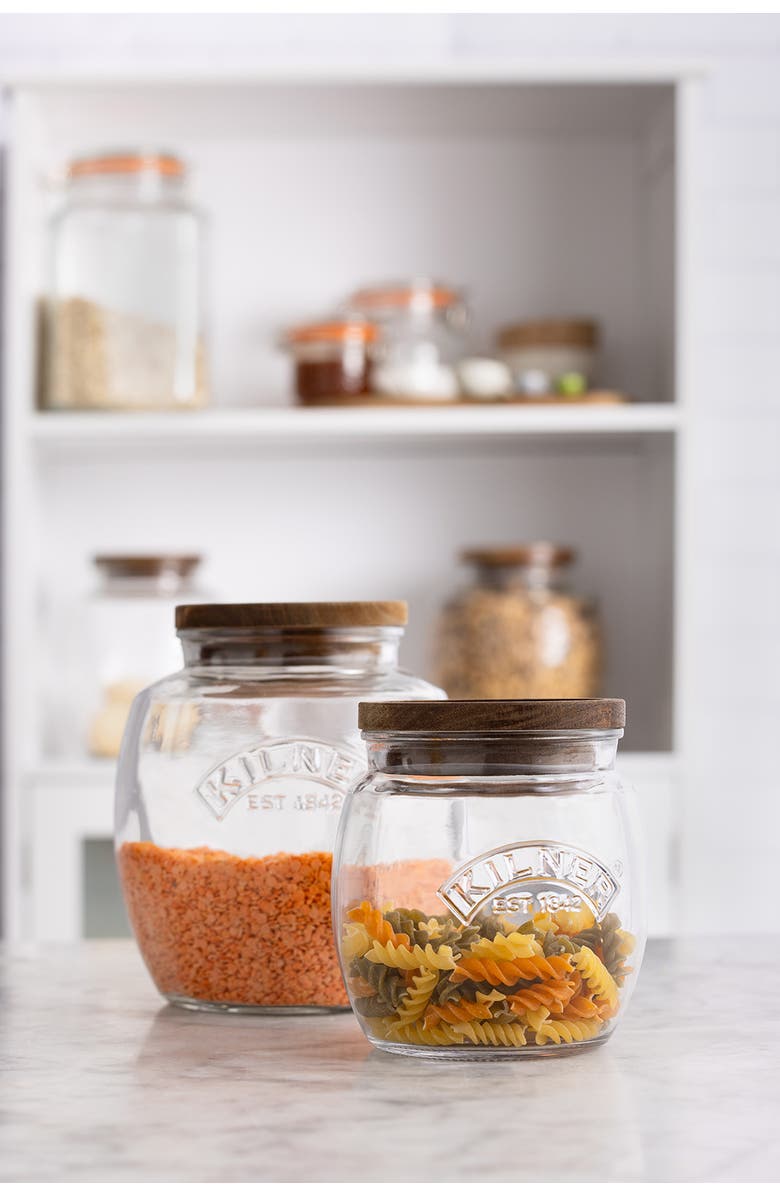 Kilner Universal Glass Storage Jar with Wooden Lid and Silicone Seal, Alternate, color, 6.9 In