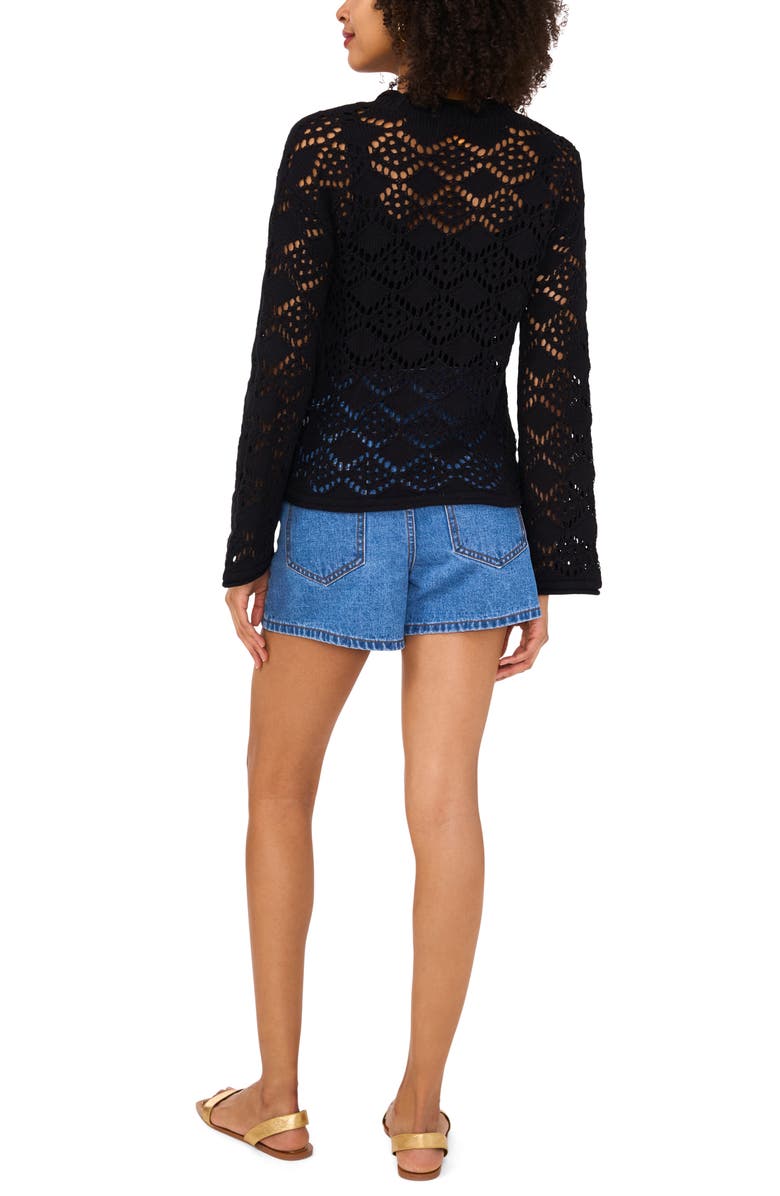 Vince Camuto Open Stitch Cotton Cardigan, Alternate, color, Rich Black