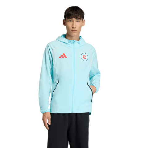 Men's adidas  Light Blue Chicago Fire Tiro Travel Full-Zip Hooded Windbreaker
