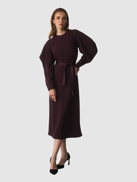 Asti Long Sleeve Midi Crepe Dress