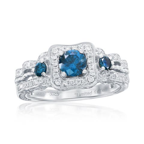 14K White Gold 0.47ct Blue Diamond & 0.29cttw Diamond Ring
