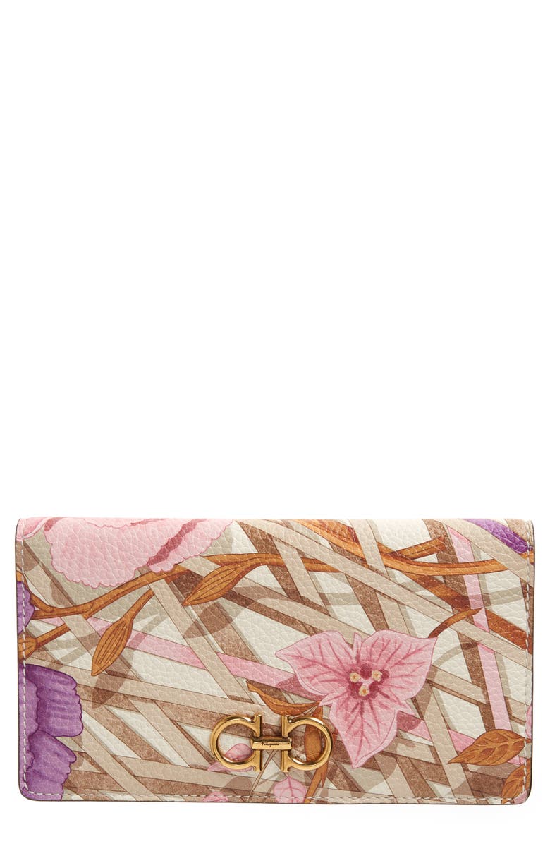 FERRAGAMO Salvatore Ferragamo Vimini Floral Print Leather Continental Wallet, Main, color, 