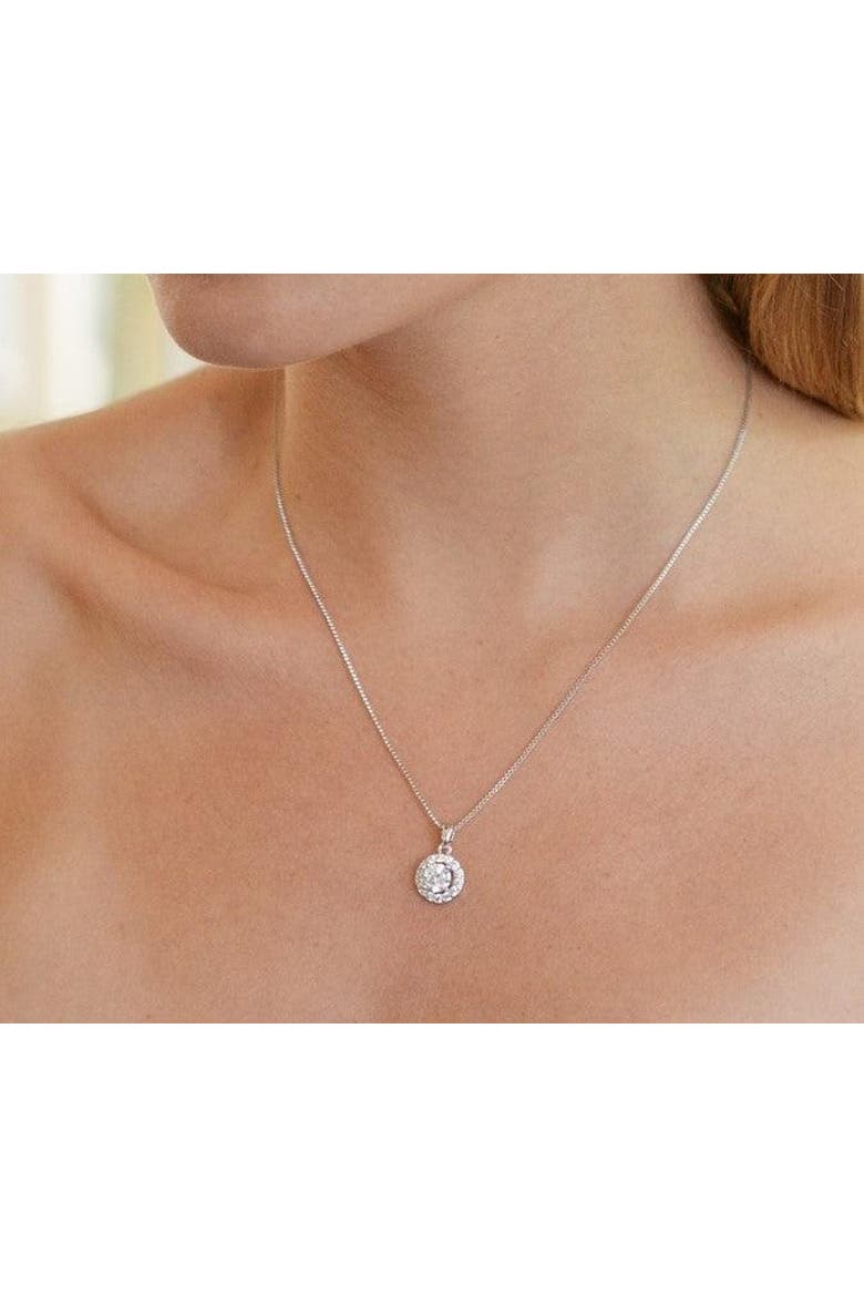 Halo Cubic Zirconia Necklace Set, Alternate, color, Silver