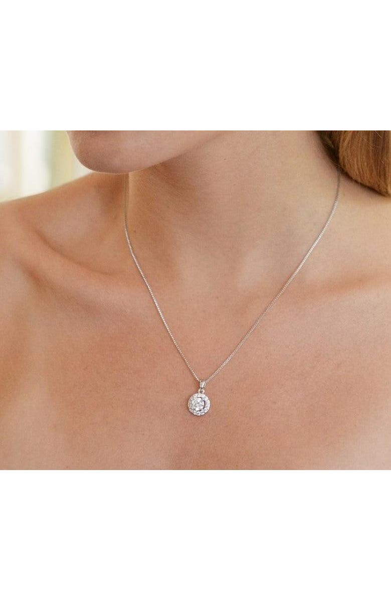 Hollywood Sensation Halo Cubic Zirconia Necklace Set, Alternate, color, Silver