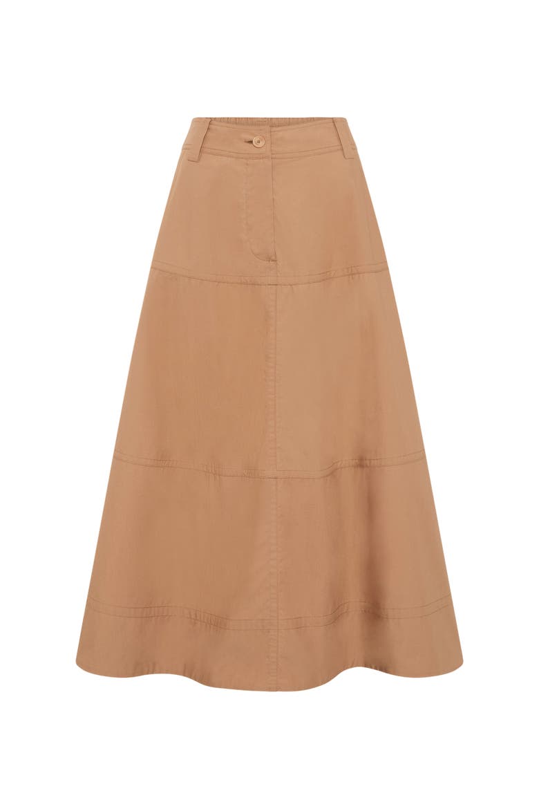 Jina High Waist A-Line Midi Skirt, Alternate, color, Caramel