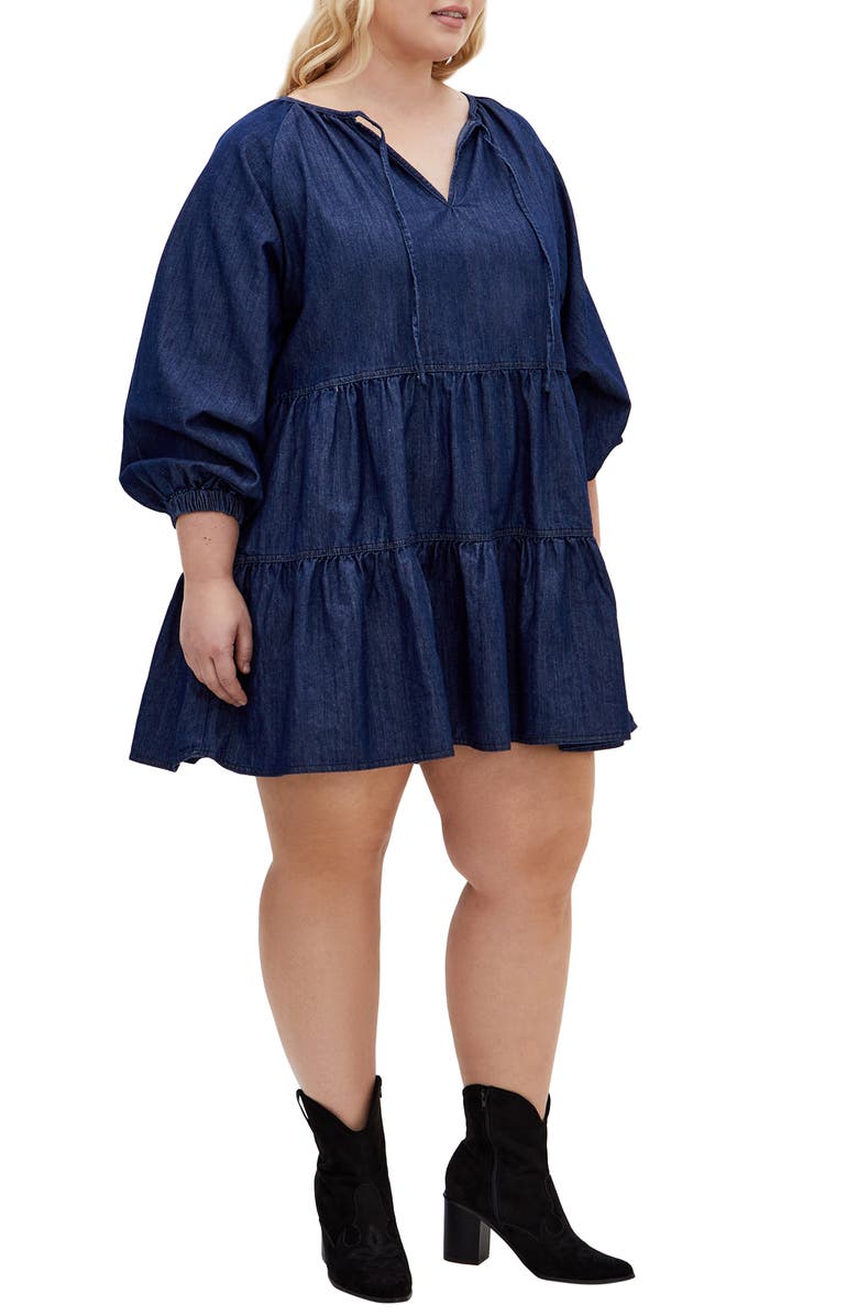 City Chic Mina Denim Minidress, Alternate, color, Denim Dark