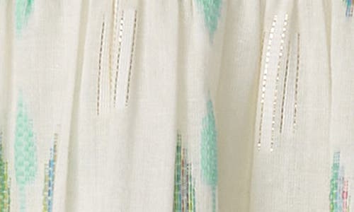 Shop Hatley Ikat Feather Print Cotton Tiered Dress In Cream