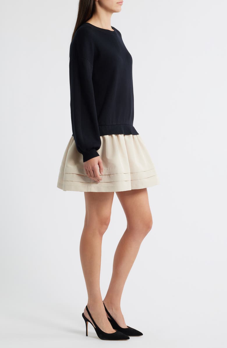 ZOE AND CLAIRE Long Sleeve Twofer Sweater Dress, Alternate, color, Black/ Cream