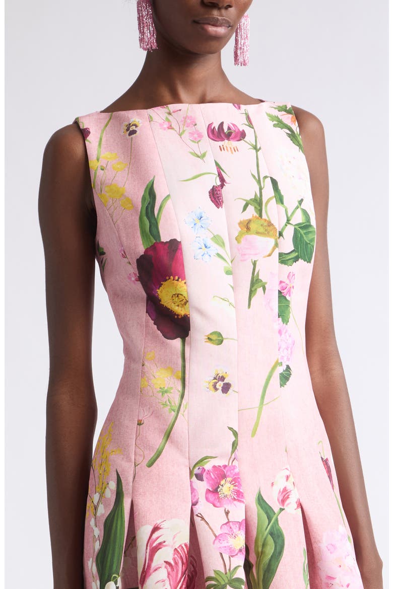 Mixed Botanical Print Sleeveless Faille Gown, Alternate, color, BLUSH MULTI