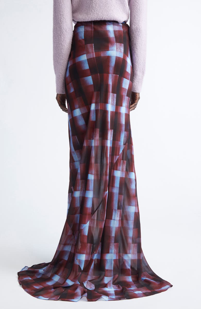 Dries Van Noten Smila Spray Painted Check Draped Maxi Skirt, Alternate, color, Burgundy