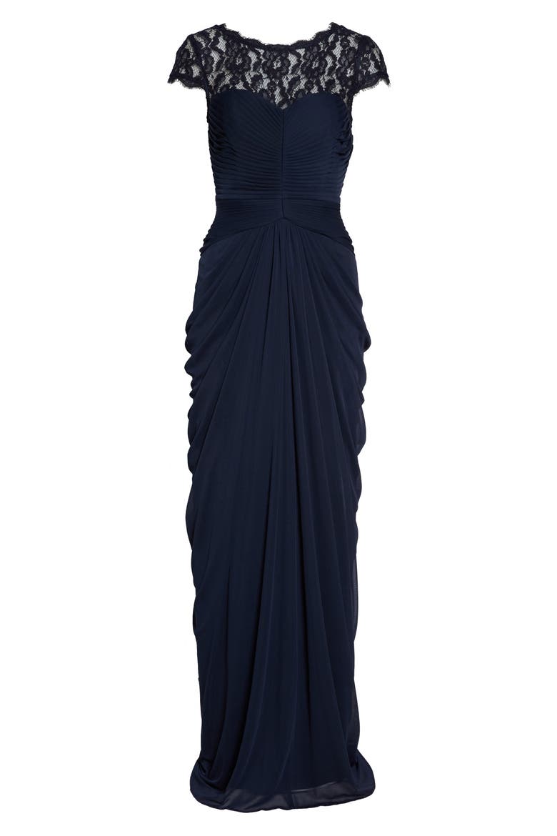 Lace Yoke Drape Gown, Alternate, color, INK