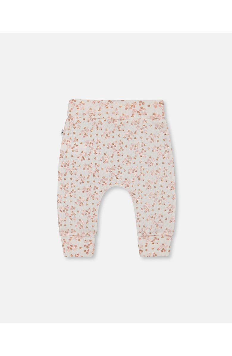 Deux par Deux Baby Girl's Organic Cotton Pointelle Evolutive Pant Printed Pink And White Flowers, Alternate, color,