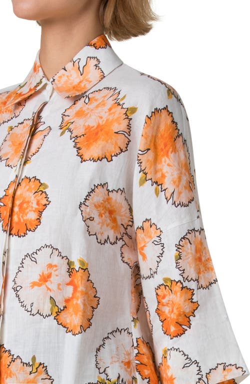 Akris Punto Carnation Print Linen Button-up Shirt In Orange-multi